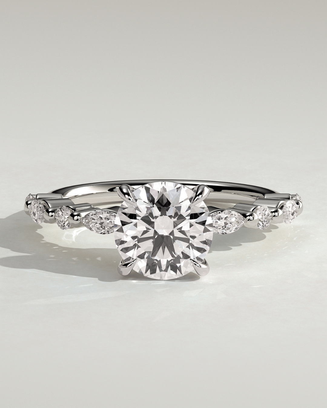2ct Round Lab-grown Diamond with Marquise and Round Accent Stones Ring